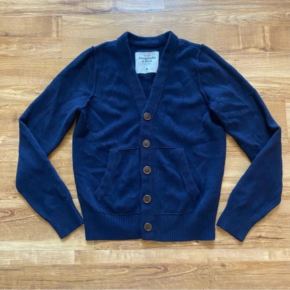 A&F Women’s M Navy Blue Grandpa Cardigan Knit Sweater Wool Cashmere Warm Winter - Picture 10 of 16